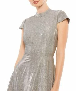 Ieena For Mac Duggal Shop For Metallic Cap Sleeve Tea-Length Dress