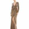 Ieena For Mac Duggal Metallic Twist Front Plunging Long Sleeve Gown Shop For