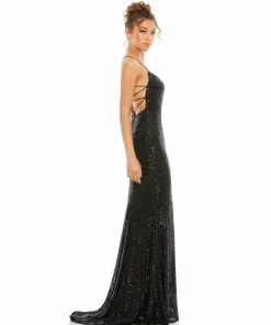 Ieena For Mac Duggal Stretch Sequin Lace Up Back Evening Gown 10 Ieena For Mac Duggal Stretch Sequin Lace Up Back Evening Gown