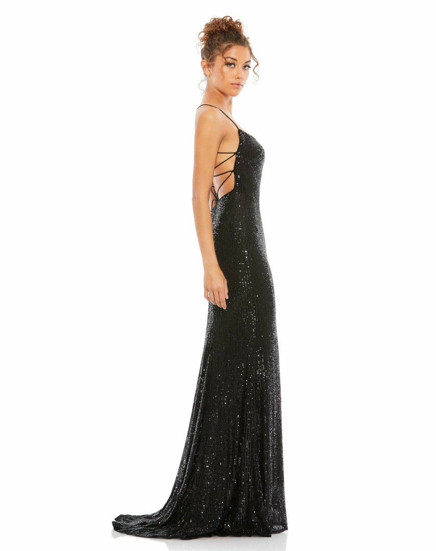 Ieena For Mac Duggal Stretch Sequin Lace Up Back Evening Gown 3 Ieena For Mac Duggal Stretch Sequin Lace Up Back Evening Gown