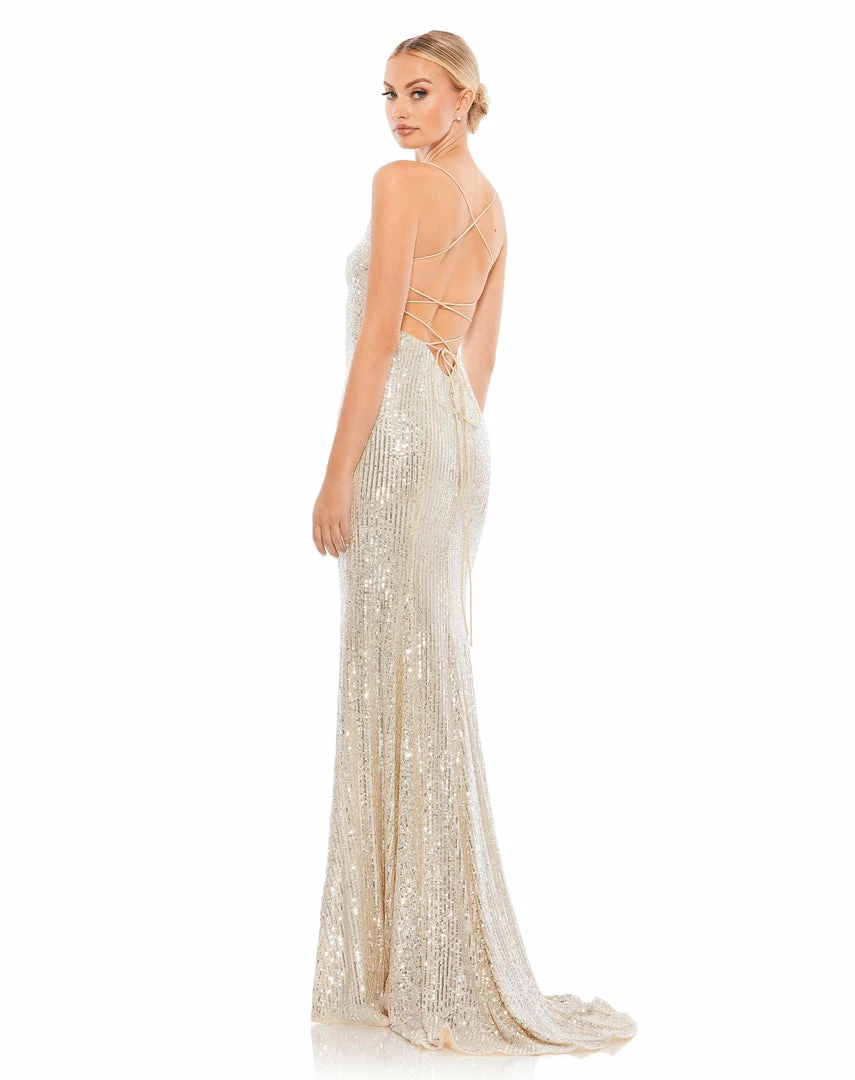 Ieena For Mac Duggal Stretch Sequin Lace Up Back Evening Gown 6 Ieena For Mac Duggal Stretch Sequin Lace Up Back Evening Gown