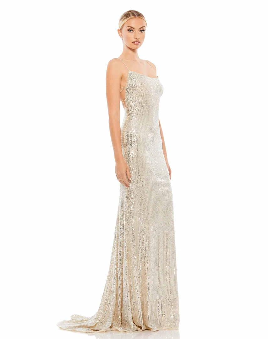 Ieena For Mac Duggal Stretch Sequin Lace Up Back Evening Gown 7 Ieena For Mac Duggal Stretch Sequin Lace Up Back Evening Gown