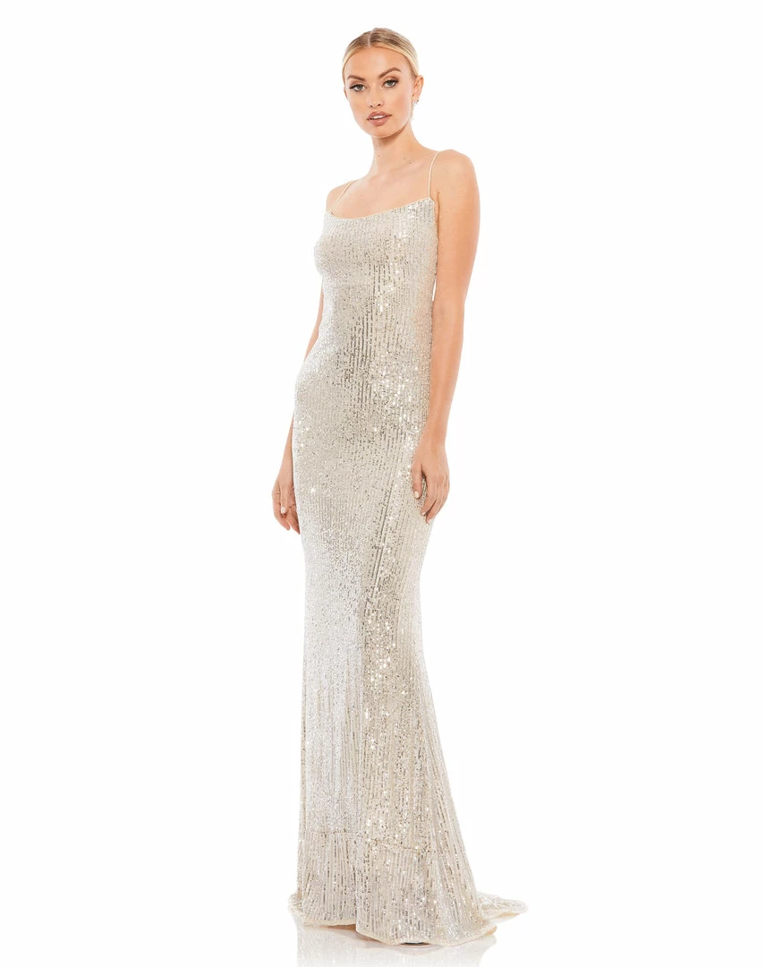 Ieena For Mac Duggal Stretch Sequin Lace Up Back Evening Gown 5 Ieena For Mac Duggal Stretch Sequin Lace Up Back Evening Gown