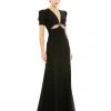 Ieena For Mac Duggal Puff Sleeve Embellished Cutout Evening Gown
