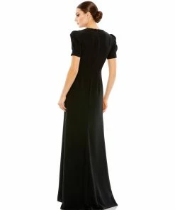 Ieena For Mac Duggal Puff Sleeve Embellished Cutout Evening Gown
