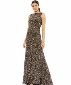 Ieena For Mac Duggal Cowl Back Boat Neck Sequined Evening Gown Shop For