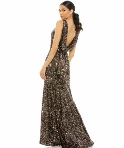 Ieena For Mac Duggal Cowl Back Boat Neck Sequined Evening Gown Shop For