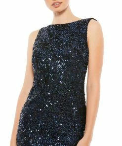 Ieena For Mac Duggal Cowl Back Boat Neck Sequined Evening Gown Shop For