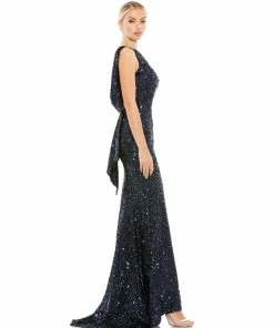 Ieena For Mac Duggal Cowl Back Boat Neck Sequined Evening Gown Shop For