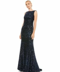 Ieena For Mac Duggal Cowl Back Boat Neck Sequined Evening Gown Shop For