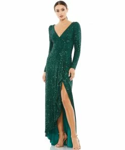 Ieena For Mac Duggal Sequin Wrap Evening Gown
