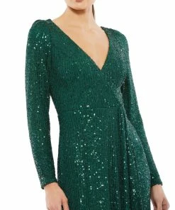 Ieena For Mac Duggal Sequin Wrap Evening Gown