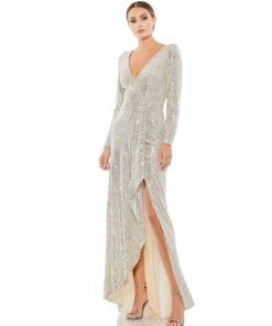 Ieena For Mac Duggal Sequin Wrap Evening Gown