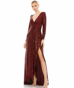Ieena For Mac Duggal Sequin Wrap Evening Gown