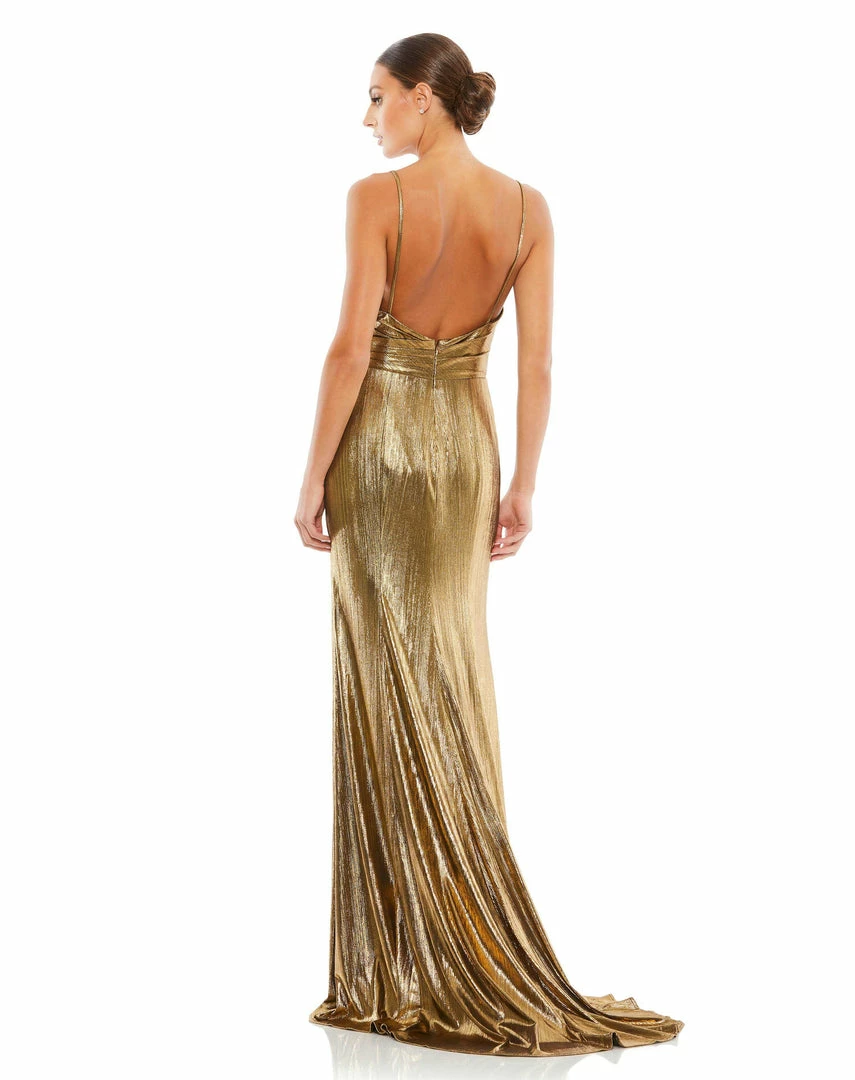 Ieena For Mac Duggal Shop For Metallic Faux Wrap Spaghetti Strap Gown 3 Ieena For Mac Duggal Shop For Metallic Faux Wrap Spaghetti Strap Gown