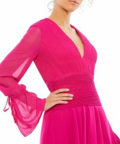 Ieena For Mac Duggal Pleated Bell Sleeve Chiffon Mini Dress