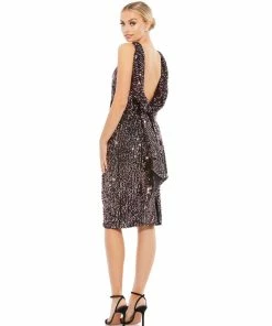 Ieena For Mac Duggal Shop For Draped Back Boatneck Sequined Cocktail Dress