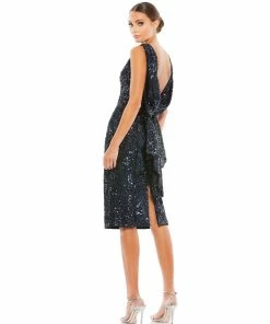 Ieena For Mac Duggal Shop For Draped Back Boatneck Sequined Cocktail Dress