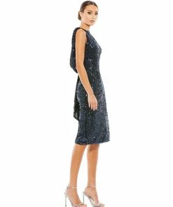 Ieena For Mac Duggal Shop For Draped Back Boatneck Sequined Cocktail Dress