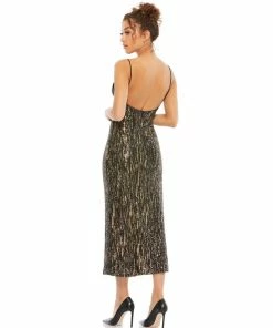 Ieena For Mac Duggal Shop For Sequined Metallic V-Neck Midi Dress