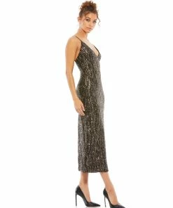 Ieena For Mac Duggal Shop For Sequined Metallic V-Neck Midi Dress