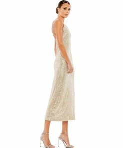 Ieena For Mac Duggal Shop For Sequined Metallic V-Neck Midi Dress