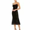 Ieena For Mac Duggal Stretch Sequin Midi Dress W/ Lace Up Back