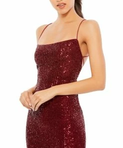 Ieena For Mac Duggal Stretch Sequin Midi Dress W/ Lace Up Back