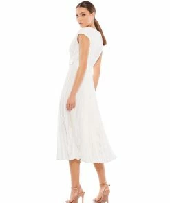 Ieena For Mac Duggal Pleated Cap Sleeve Belted A-Line Midi Dress