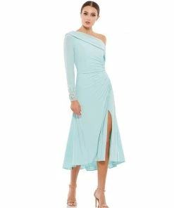 Ieena For Mac Duggal Foldover Long Sleeve Jeweled Midi Dress Shop For