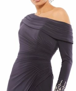 Ieena For Mac Duggal Foldover Long Sleeve Jeweled Midi Dress Shop For