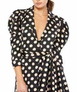 Ieena For Mac Duggal Polka Dot Notched Lapel Belted Mini Dress