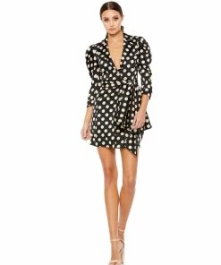 Ieena For Mac Duggal Polka Dot Notched Lapel Belted Mini Dress