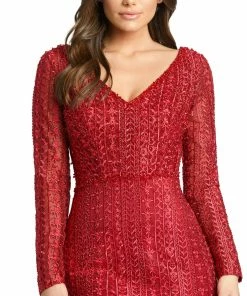 Mac Duggal Embroidered Long Sleeve V Neck Trumpet Gown Shop For