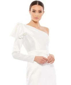 Ieena For Mac Duggal One Shoulder Long Sleeve Satin Mini Dress Shop For