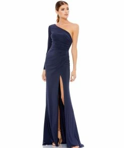 Ieena For Mac Duggal Stretch Jersey One Sleeve Gathered Waist Gown