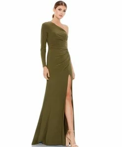 Ieena For Mac Duggal Stretch Jersey One Sleeve Gathered Waist Gown