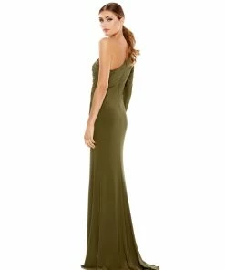 Ieena For Mac Duggal Stretch Jersey One Sleeve Gathered Waist Gown
