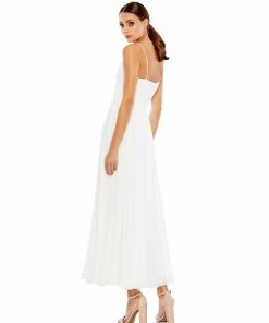 Ieena For Mac Duggal Ruched V-Neck Chiffon Pleated Midi Dress