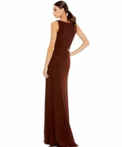 Ieena For Mac Duggal Ruched Stretch Jersey V-Neck Gown Shop For