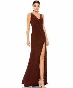 Ieena For Mac Duggal Ruched Stretch Jersey V-Neck Gown Shop For