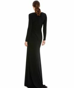 Ieena For Mac Duggal Gathered Pearl Long Sleeve Keyhole Gown