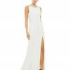 Ieena For Mac Duggal Sleeveless Rhinestone Collar Column Gown