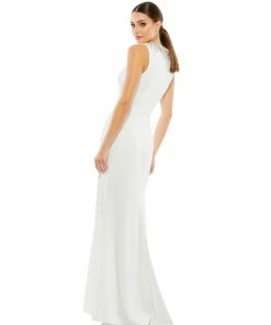 Ieena For Mac Duggal Sleeveless Rhinestone Collar Column Gown