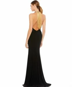 Ieena For Mac Duggal Bridesmaid Dresses Halter Dress W/ Open Back & Beaded Fringe