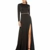 Ieena For Mac Duggal Long Sleeve Jewel Trimmed Charmeuse Gown Shop For
