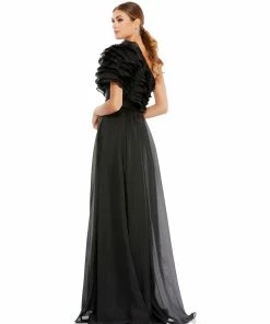 Ieena For Mac Duggal Ruffle Layered One Shoulder Gown