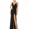 Ieena For Mac Duggal Asymmetrical Pearl Strap V-Neck Gown