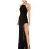Ieena For Mac Duggal High Slit Halter Gown W/ Rhinestone Accents