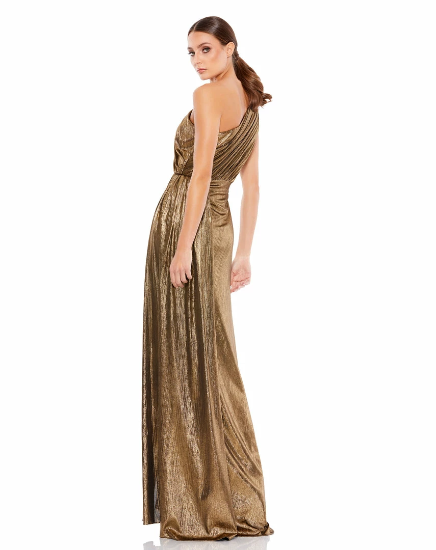 Ieena For Mac Duggal Prom Metallic Draped One Shoulder Grecian Dress 2 Ieena For Mac Duggal Prom Metallic Draped One Shoulder Grecian Dress